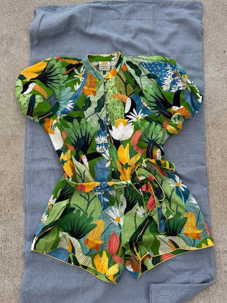 Farm Rio Vintage Toucans Tropical Belted Romper - Multicolor - Size Small
